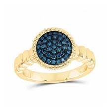  Anillo redondo de diamantes azules de oro de 10 k y 1/4 CTW