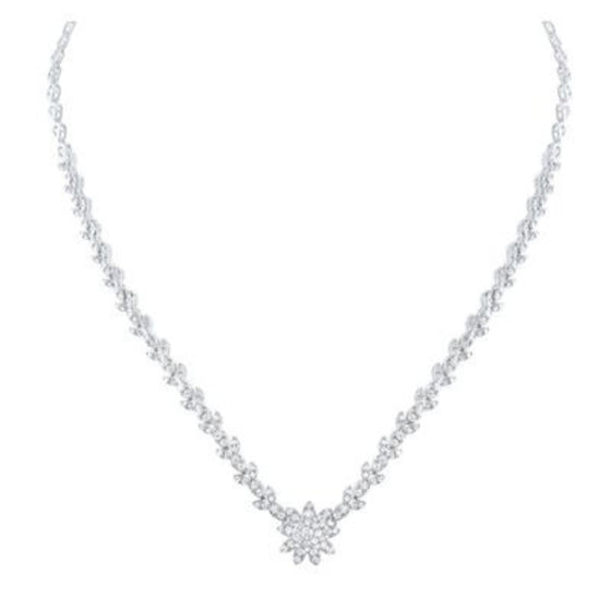 2-7/8CTW Diamond Ana M Flower Fashion Ladies Necklace - 17" 14K Gold