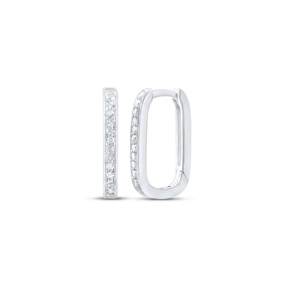 A pair of 10k Gold Diamond Hoops Huggies Earrings 1/3 Cttw, each featuring sparkling diamonds on the front edge, is displayed against a plain white background.