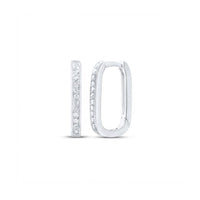 A pair of 10k Gold Diamond Hoops Huggies Earrings 1/3 Cttw, each featuring sparkling diamonds on the front edge, is displayed against a plain white background.