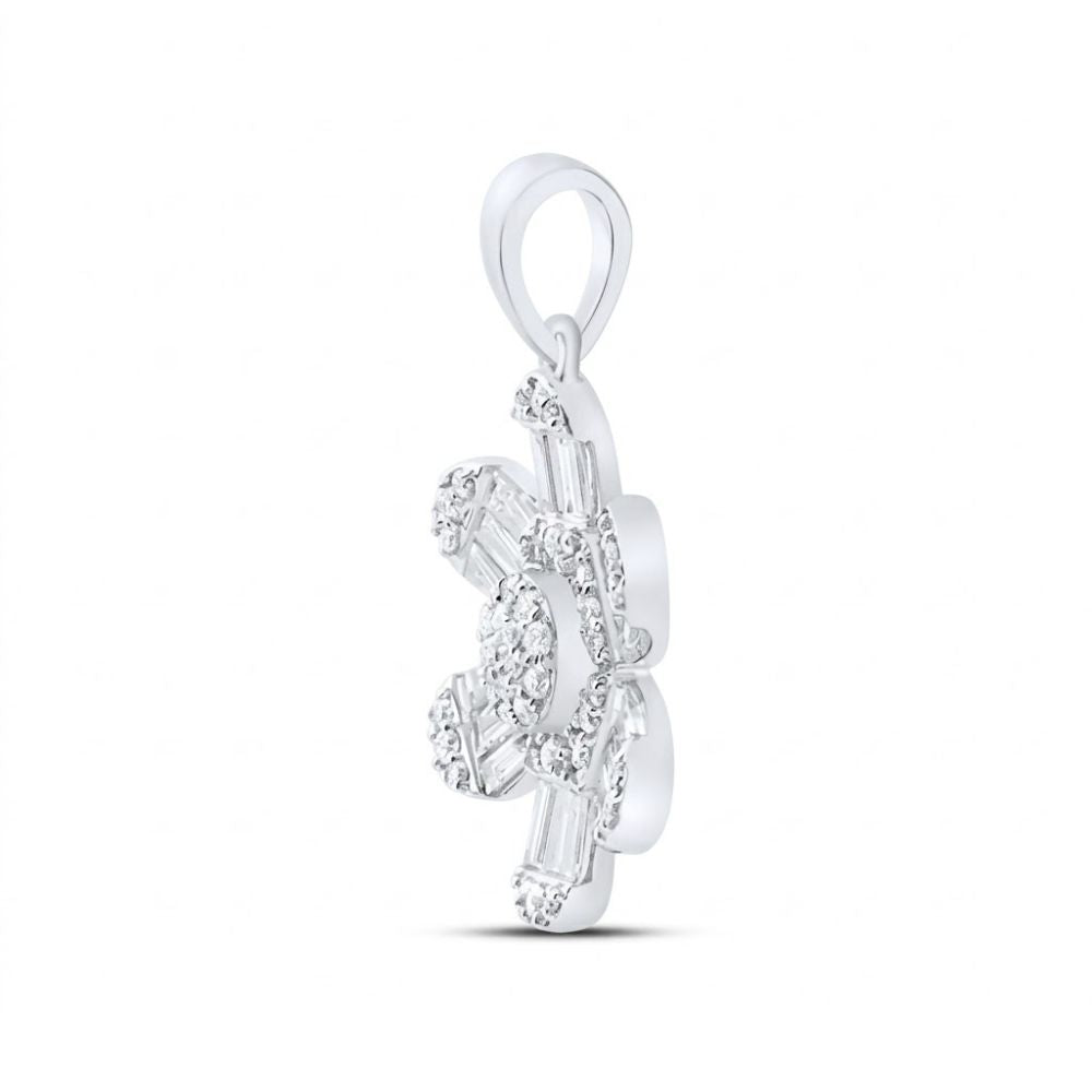 The 14K White Gold Diamond Flower Pendant 1/2 CTW features a flower-shaped design accented with multiple sparkling diamonds, displayed against a white background.