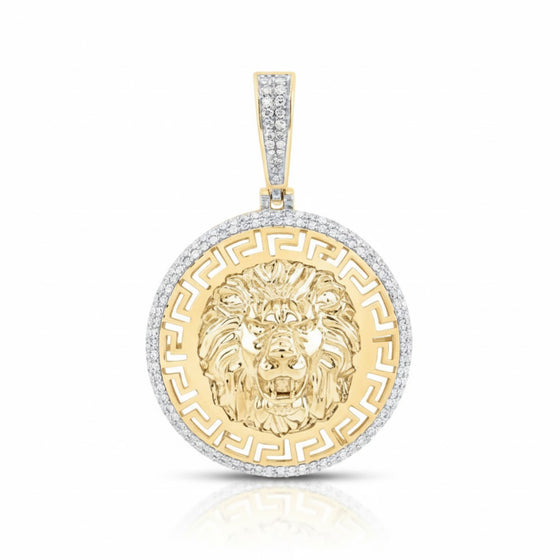 Dije de oro de 10 quilates con cara de león y diamantes para hombre