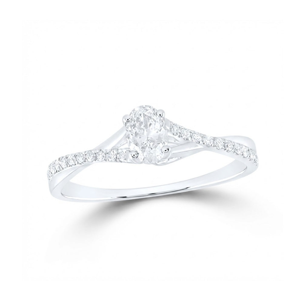 14k Gold Oval Diamond Solitaire Engagement Ring 3/8 Cttw