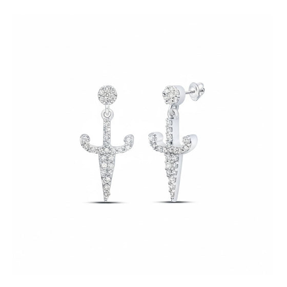 Pendientes de aro de diamante redondo de 1/5CTW con forma de daga para hombre - Oro amarillo de 10K