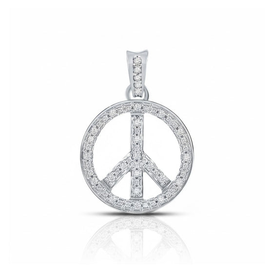Colgante con el símbolo de la paz de diamantes de oro blanco de 10 quilates de 1/4 CT