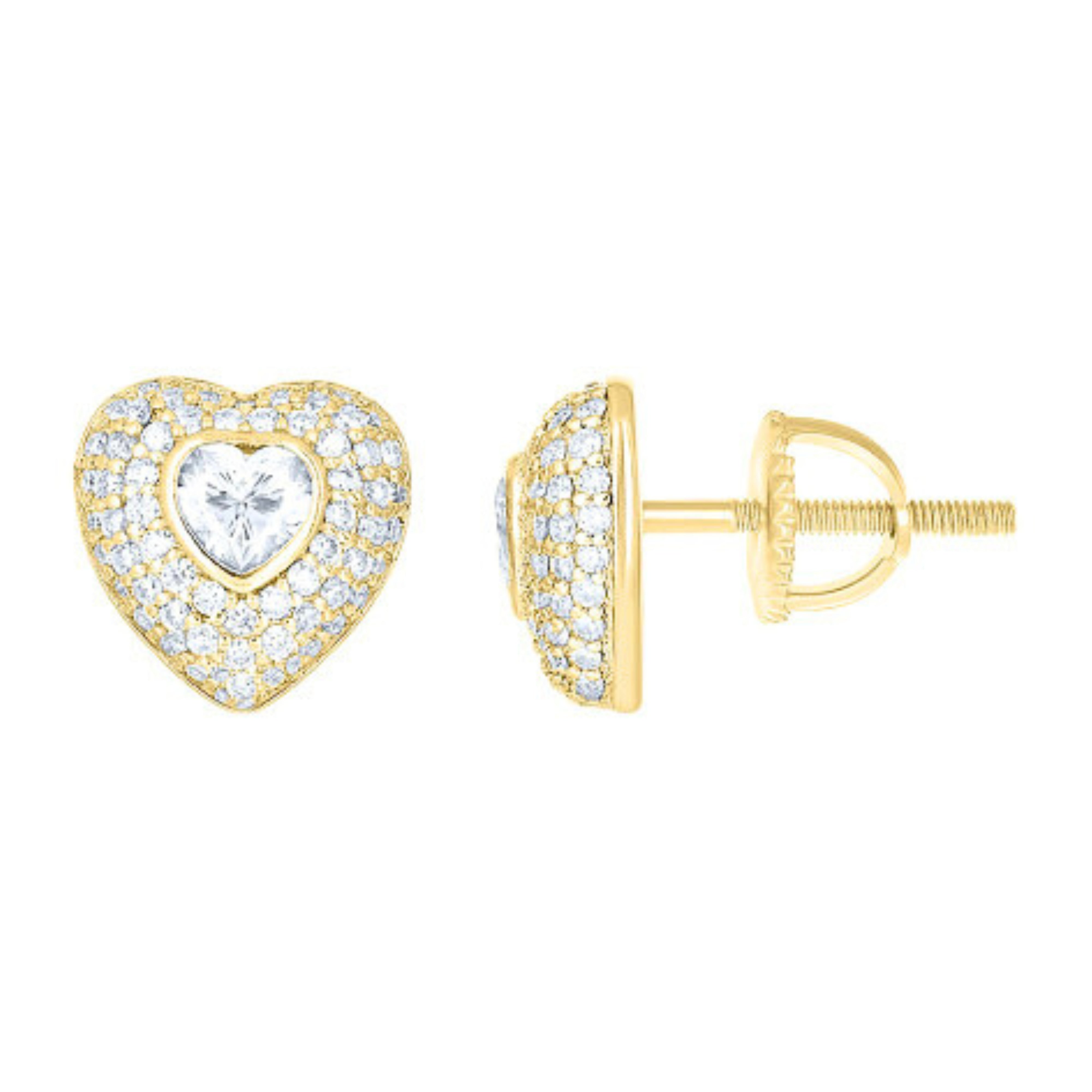 Yellow-Tone Moissanite Heart Stud Earrings Sterling Silver