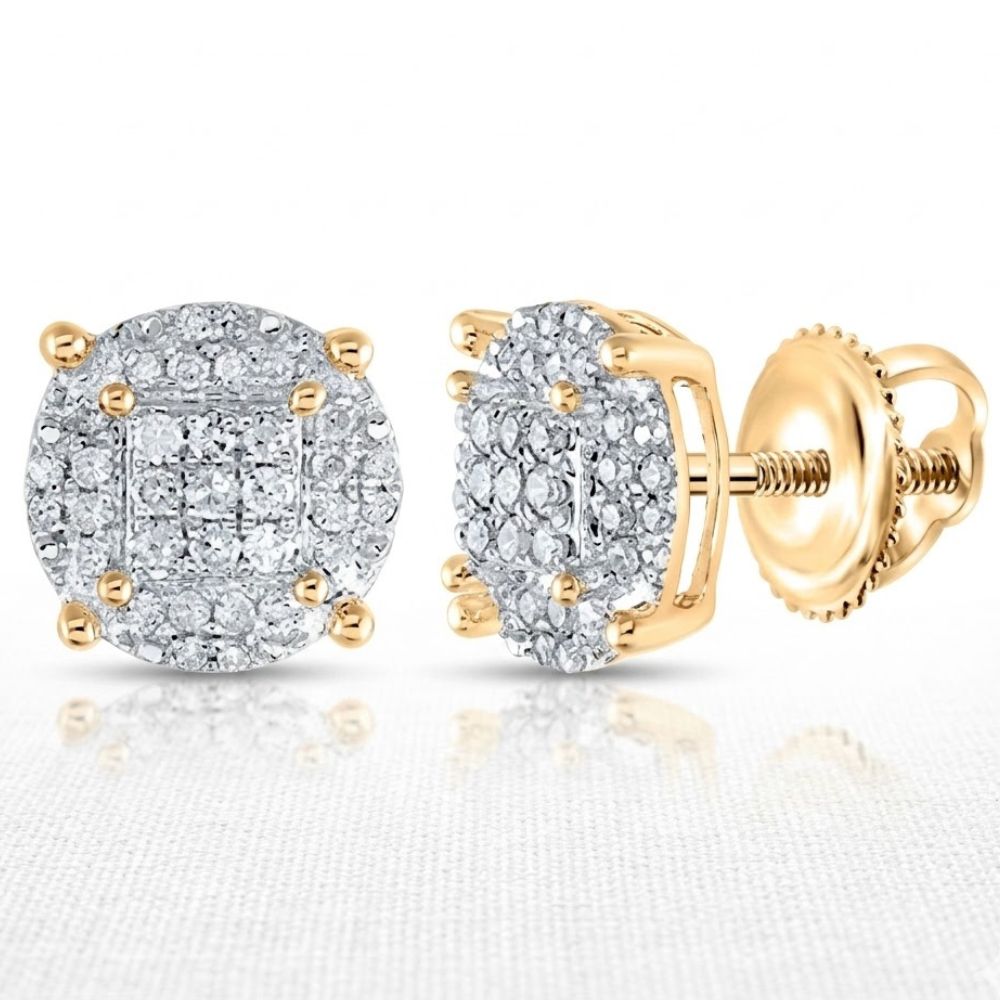 Sterling Silver Diamond Circle Earrings 1/4 Cttw featuring round diamond clusters in prong settings with screw-back closures, displayed on a light textured surface.