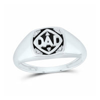 A 10k gold DAD band ring with sparkling diamonds totaling .02 carats—an elegant tribute for Father's Day.