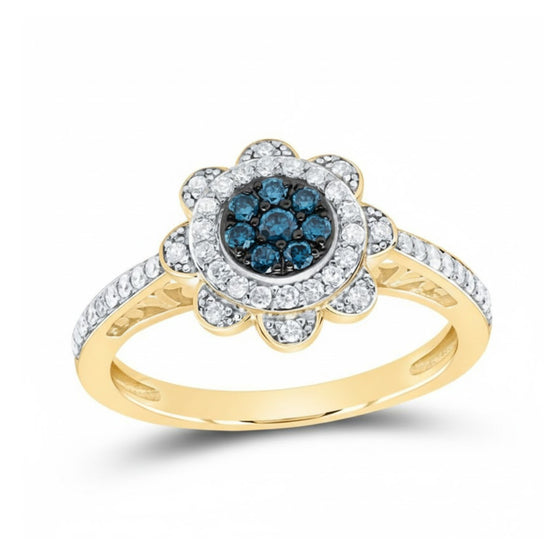 Anillo de regalo con flor de diamante color coñac de 3/8 quilates en oro de 10 quilates