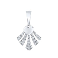 The 10K Gold Diamond Heart Pendant 1/10 CTW features a polished heart above five fan-shaped spokes, each set with round white diamonds, creating a radiant sunburst design.