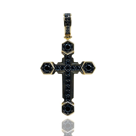 The Black Cross with CZ Pendant – 10K Gold for Men features a bold black design with sparkling CZ accents and luxurious 10K gold, giving a modern edge to classic style.