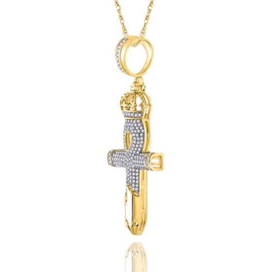10k Gold Diamond Ankh Nail Cross Pendant 1/2 CTTW