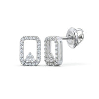 1/6CTW Natural Diamond Earrings in 10K gold feature rectangular white metal studs outlined with sparkling stones and a triangle of diamonds at the base—a timeless, elegant design seen from both front and side.