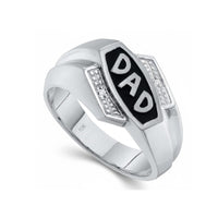 A 10K gold ring with a diamond accent (.01 cttw) showcasing "DAD" in bold letters—a stylish update to the classic Diamond Father Ring.