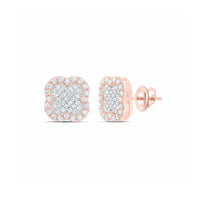 1/3 CTW Natural Diamond Clover Earrings in 10k rose gold, featuring a clover-shaped design with round diamonds, are exquisite Fine Jewelry pieces shown from the front and side on a white background.