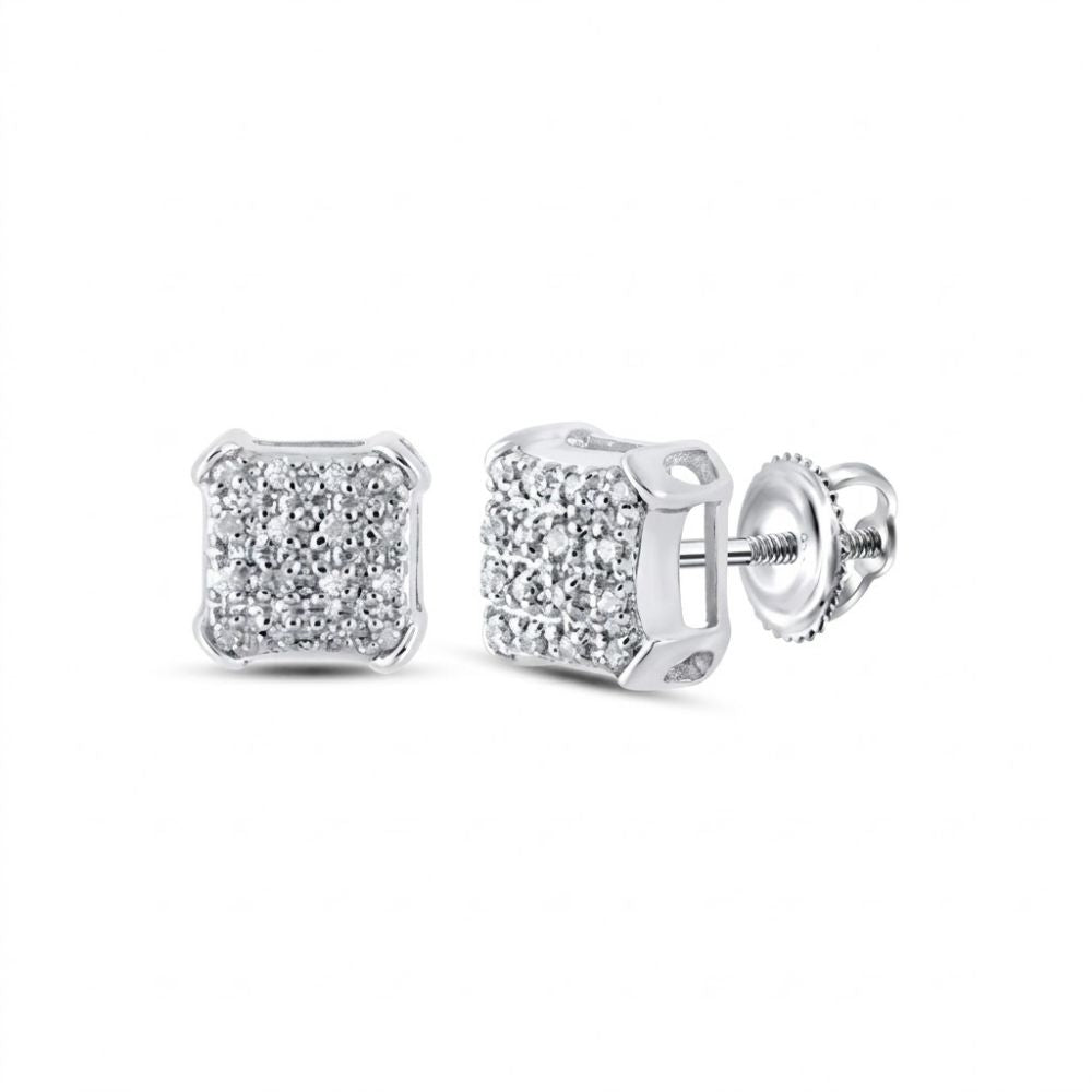 The 10K Gold Diamond Square Earrings 1/10 CTTW feature prong-set diamonds and secure screw-back posts, crafted in polished 10k gold and shown on a white background.