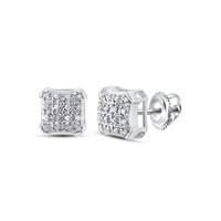 The 10K Gold Diamond Square Earrings 1/10 CTTW feature prong-set diamonds and secure screw-back posts, crafted in polished 10k gold and shown on a white background.