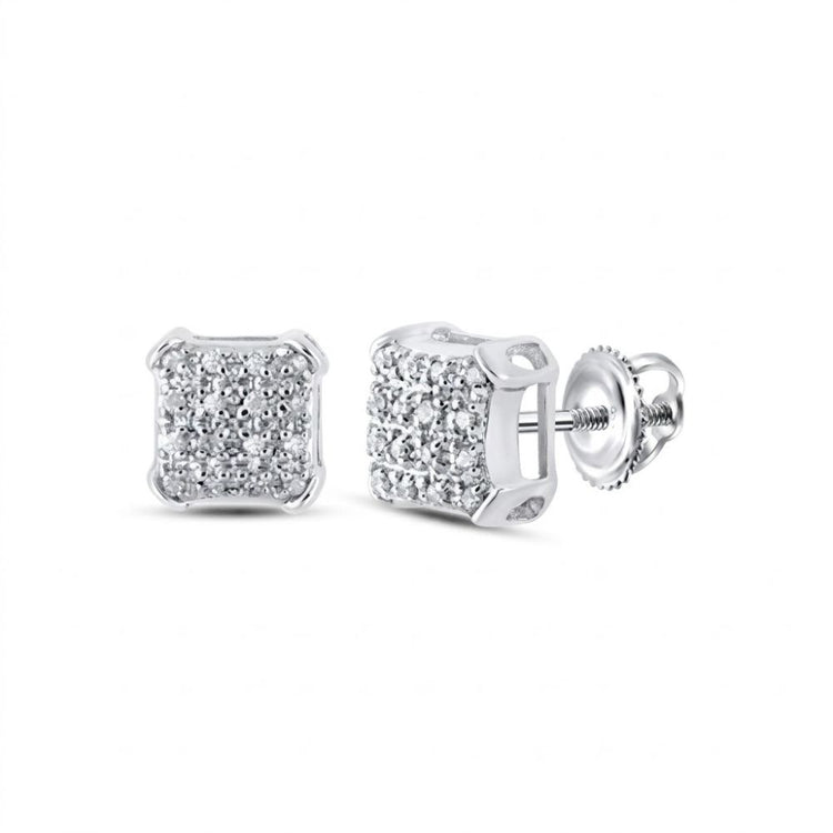 The 10K Gold Diamond Square Earrings 1/10 CTTW feature prong-set diamonds and secure screw-back posts, crafted in polished 10k gold and shown on a white background.