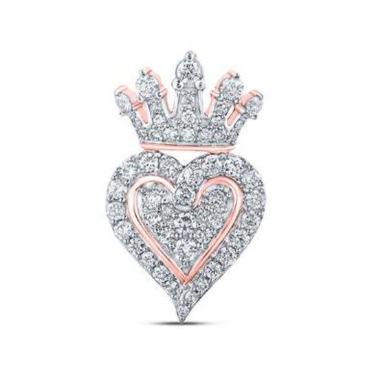 10k Gold Diamond Crown Heart Pendant 3/4 Cttw