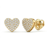 A pair of 1/3CTW Natural Diamond Heart Earrings in Sterling Silver shown from the front and side against a white background, featuring sparkling diamonds set in heart-shaped sterling silver.