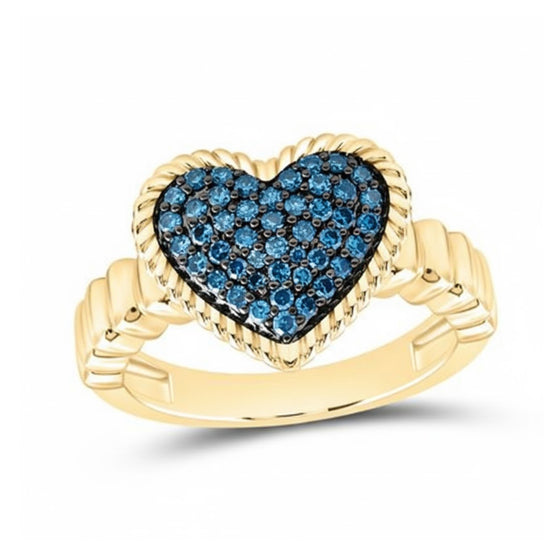 1/4CTW 10k Gold Blue Diamond Heart Ring