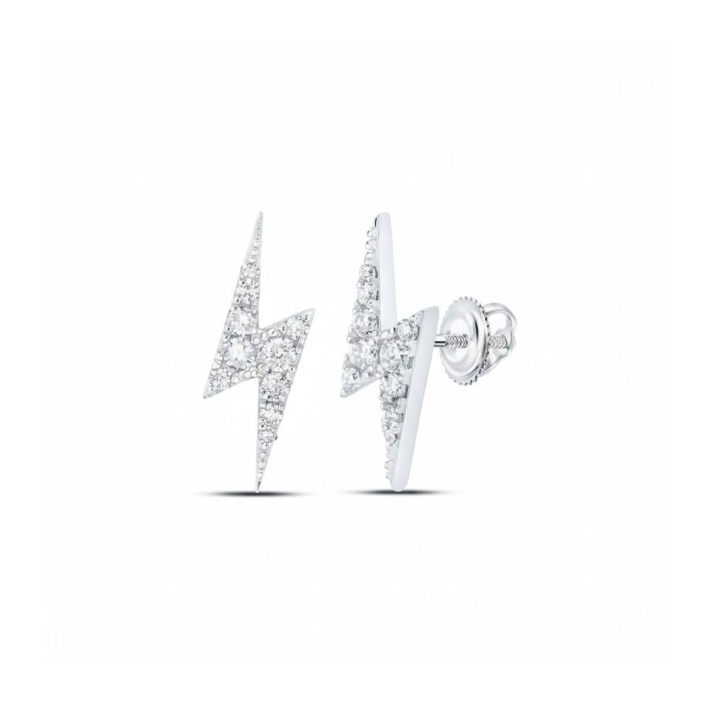 The 1/6CTW Round Diamond Bolt Lightning Stud Earrings in 10K yellow gold feature sparkling diamonds and a striking design, shown against a white background.