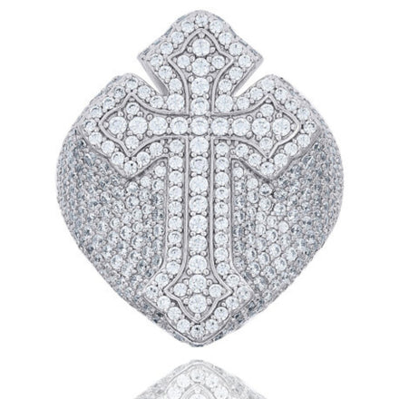 The Moissanite Cross Religious Ring features a sleek cross design adorned with sparkling stones, capturing the elegance of faith jewelry and shining beautifully against a white backdrop.