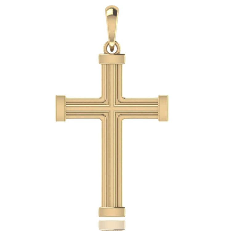The 14k Gold Barrel Edge Cross Pendant features smooth barrel edges, a polished finish, and a top loop for easy attachment to your favorite necklace.