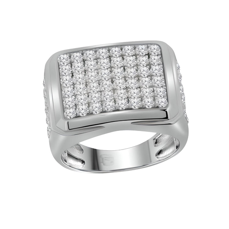 The Square Statement 2-7/8ctw Diamond Cluster Ring in 10k white gold features a wide rectangular top with rows of closely set round white diamonds, creating a sparkling grid-like look.