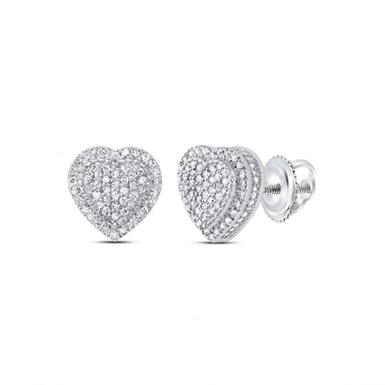 The 3/8CT Diamond Heart Earrings in 10K gold feature natural diamonds and secure screw-back closures, offering sparkling elegance for everyday wear. Displayed on a white background, these earrings add charm to any look.