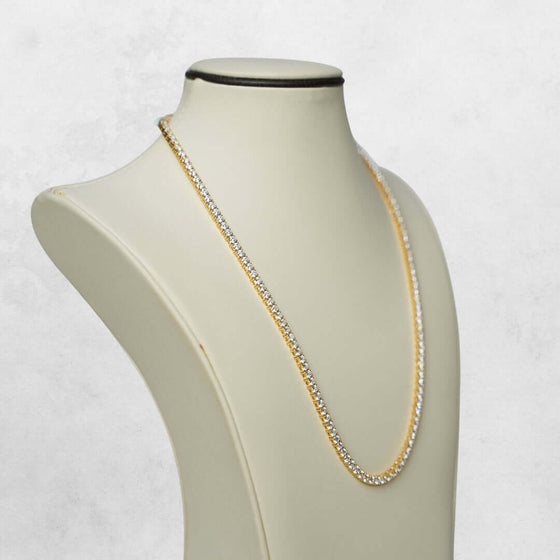 Moissanite Tennis Chain - 3MM Dazzling 3MM moissanite tennis chain in 14k yellow, white, or rose gold. Choose from 16"-22" lengths. In stock and ready to ship – order yours now!