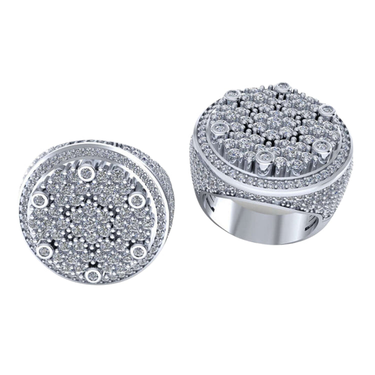 Two Round Cluster Diamond Rings – 4.65 CT Gold Design, each with wide bands and sparkling floral diamond clusters plus side accents, offer sparkling style as unique alternatives to classic gold diamond rings.