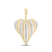 The 1/5 CTW Natural Diamond Heart Pendant in 10K gold features a heart shape with alternating rows of shimmering diamonds and gold bead accents, finished with a polished bail for a chain, displayed against a plain white background.