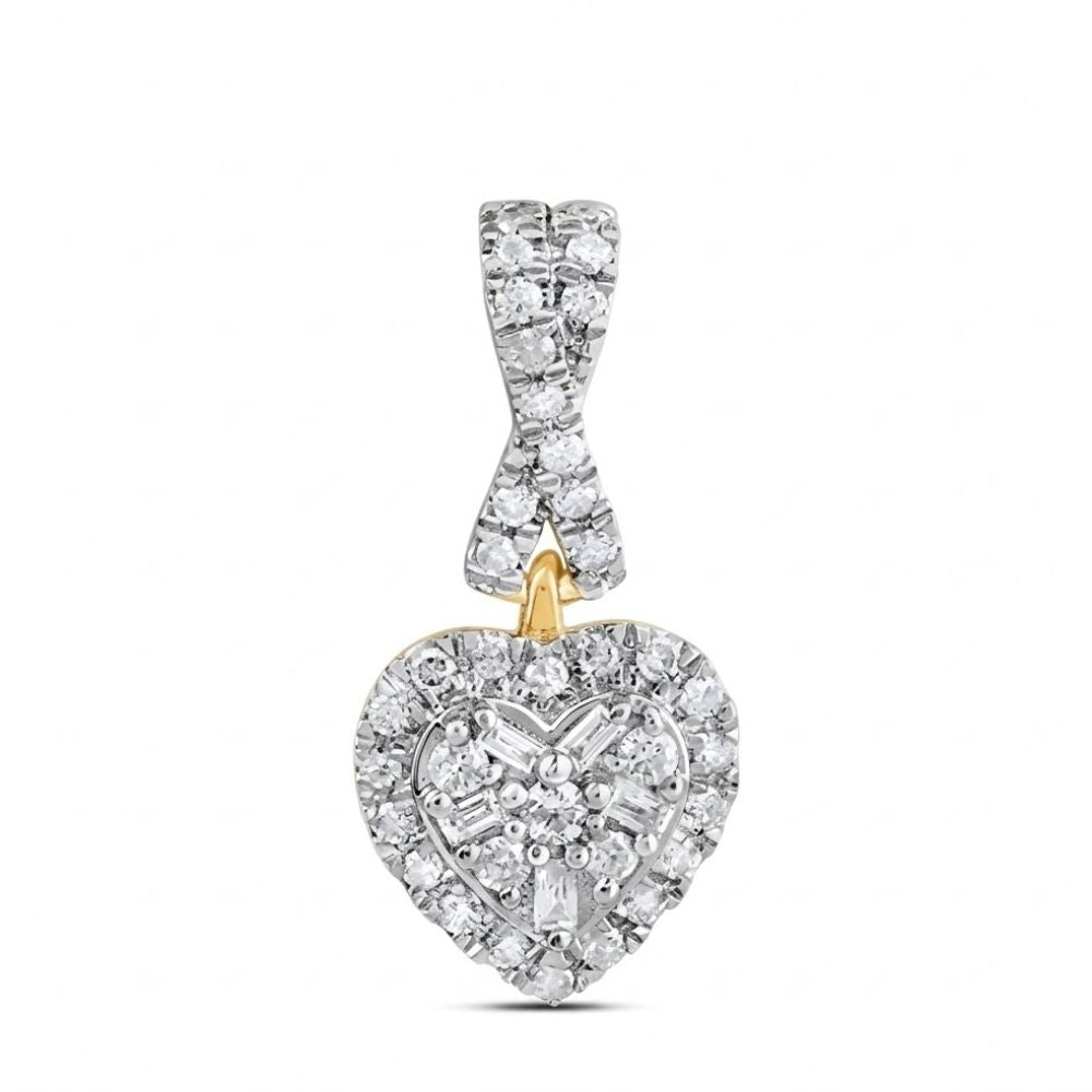 The 1/5 CTW Diamond Heart Pendant in 10K Gold features a gold-accented top and a diamond-encrusted loop, perfect for necklaces, shown on a plain white background.
