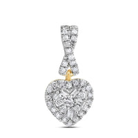 The 1/5 CTW Diamond Heart Pendant in 10K Gold features a gold-accented top and a diamond-encrusted loop, perfect for necklaces, shown on a plain white background.