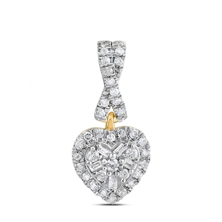 The 1/5 CTW Diamond Heart Pendant in 10K Gold features a gold-accented top and a diamond-encrusted loop, perfect for necklaces, shown on a plain white background.
