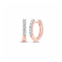 The 10k Gold Round Diamond Hoop Earrings feature a row of sparkling white diamonds on each small gold hoop, shown from both the front and the side against a white background.