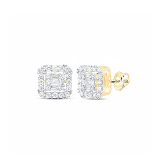 10k Gold Baguette Diamond Square Earrings 5/8 Cttw