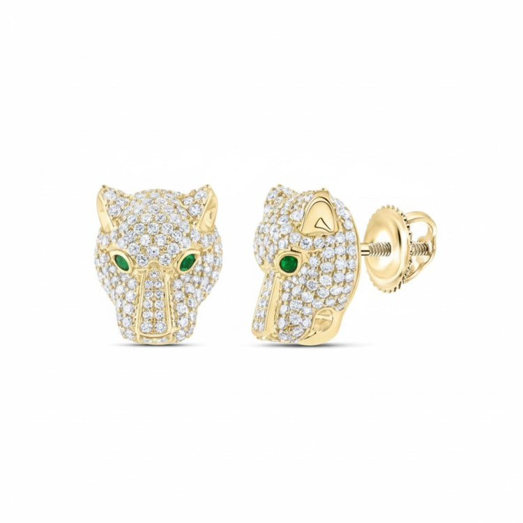 14k Gold Diamond Leopard Earrings 2 3/8 CTTW close-up detail - GOLDZENN