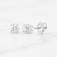 14k Gold Round Diamond Solitaire Earrings 5/8 CTW in round diamond stud style with metal settings and screw-on backs.