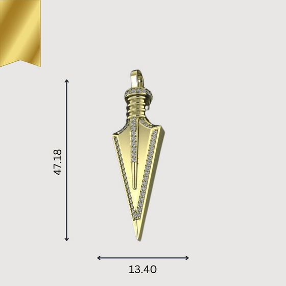 Luxurious 14k gold arrow pendant with intricate detailing, symbolizing strength and direction, by Goldzenn.