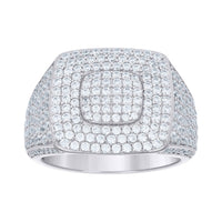 The Moissanite Square Head Fashion Ring is a silver ring with a square-shaped top adorned with sparkling moissanite stones and extra gems on the band, offering a luxurious and modern statement look.