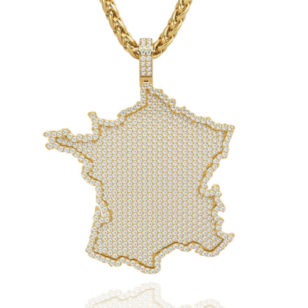 The 14k Gold France Flag Pendant with Lab Diamonds features a sparkling, map-shaped French flag design—an elegant choice for lovers of French-themed jewelry.