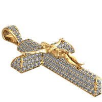 The 14K Gold Diamond Crucifix Pendant features Jesus on the cross with sparkling small diamonds and a detailed design, plus a large loop to fit your favorite chain.