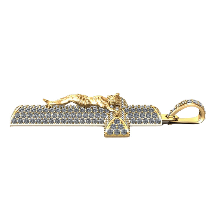 The 14K Gold Diamond Crucifix Pendant features a gold cross accented with sparkling diamonds and includes an attached gold bail for easy wear, reflecting the elegance of fine Gold Diamond Jewelry.