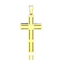 The 14K Gold Diamond Crucifix Pendant features beveled edges, black engraved lines outlining the shape, a polished finish, and a simple bail at the top for attaching to a chain—perfect for gold diamond jewelry lovers.