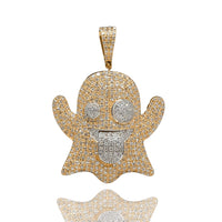 The Diamond Ghost Pendant – 14K features a playful ghost emoji design set with sparkling diamonds and a top loop for your chain—crafted in 14k gold, it winks and sticks its tongue out for a fun, cartoon-inspired look.