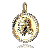 The 14K Gold Diamond Jesus Face Round Pendant features dazzling diamonds for extraordinary brilliance.