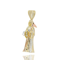 The Grim Reaper Pendant in 10k Gold is a bold men’s piece shaped like a robed figure with scales, adorned with small diamonds and a textured bail—an eye-catching accessory for any gold jewelry collection.