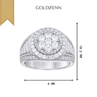 The Moissanite Round Head Fashion Ring features multiple small round-cut moissanite stones in a circular cluster design with sparkling accents, crafted in sterling silver and measuring 10.2 mm tall by 4 mm wide.